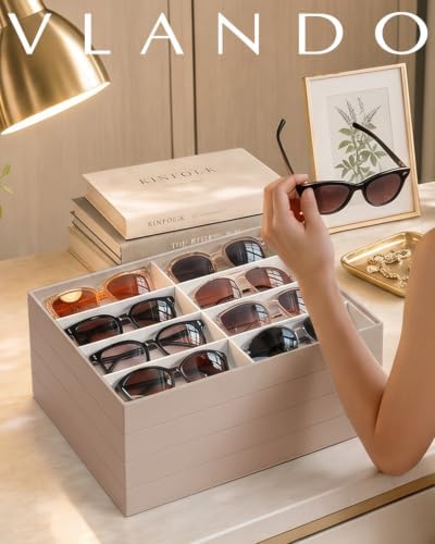VLANDO Stackable Jewelry Tray, Drawer Organizer, 40-Grid Display,Toffee - Image 5