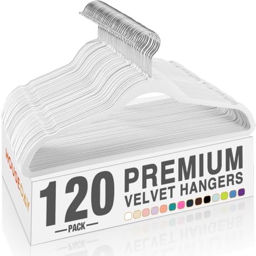 HOUSE DAY White Velvet Hangers 120 Pack, Premium Non Slip Clothes Hanger by HOUSEDAY