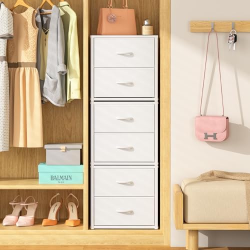 DAOUTIME 3-Pack Stackable Storage Drawers (6 Drawers Total), White Closet Organizer for Clothes, Stackable Drawer Dresser for Closet, Stackable Drawers for Bedroom, Living Room, Pantry, Under Bed by DAOUTIME