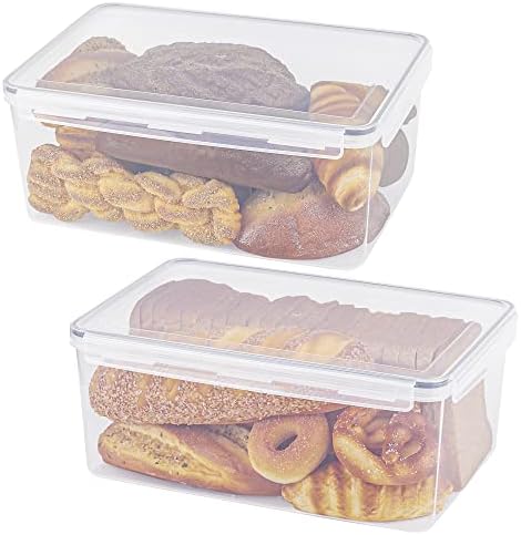 Tiawudi 2 Pack Large Bread Box for Kitchen Countertop, Airtight Bread Storage Container for Homemade Bread and Bakery Loaf, Plastic Bread Keeper, 11.6 Qt / 11L Each by Tiawudi