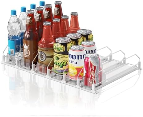 Drink Organizer for Mini Fridge (Fits Depth ≥ 12.2"), 12oz 16oz 20oz Soda Can Dispenser, Width Adjustable Automatic Pusher Glide, 12.2" D 6ROW Holds 24 Cans, White by LOVEFORBETTERLIFE