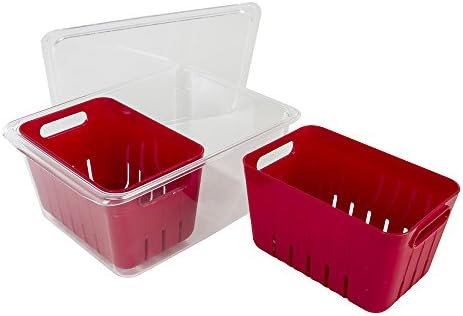 Kitchen Spaces Twin Colander Food Storage Container, Strainer and Fridge Organizer Bin for Fruits and Veggies, Stackable, BPA-Free - Image 4
