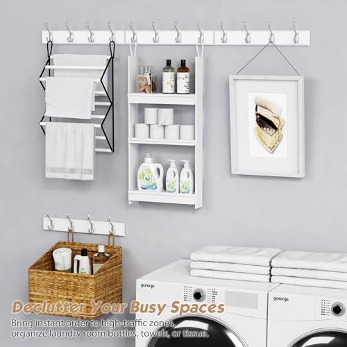 Forbena White Coat Rack Wall Mount 4-Pack, Coat Hanger Wall Mounted for Hanging Clothes Purse, Modern Key Holder Hooks for Closet Hat, Belt, Bag, Backpack, Leash (White and Silver - 16 Hooks) - Image 7