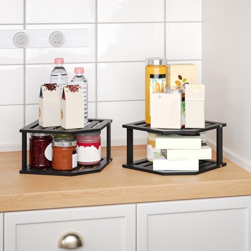 VERTORGAN 2 Tier Bamboo Dish Drying Rack,Corner Shelf 2 Pack(Black) - Image 2