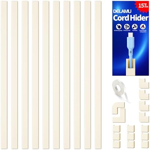 Delamu 157in Cord Covers for Wires on Wall, Cord Hider for 1 Cord, Paintable Cable Hider, Cable Management Wire Covers for Cords, L15.7 W0.55 H0.4in, Beige by DELAMU
