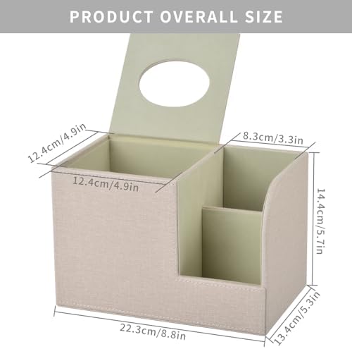PU Leather Square Tissue Box Cover,Multifunctional Tissue Box Holder,Tissue Box with Storage,Tissue and Remote Control Holder,Tissue Box Decorative Desk Organizer for Home&Office,Beige - Image 3