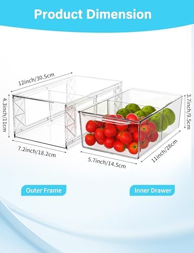 6 Pack Stackable Storage Drawers,Clear Fridge Organizer Rack - Image 2