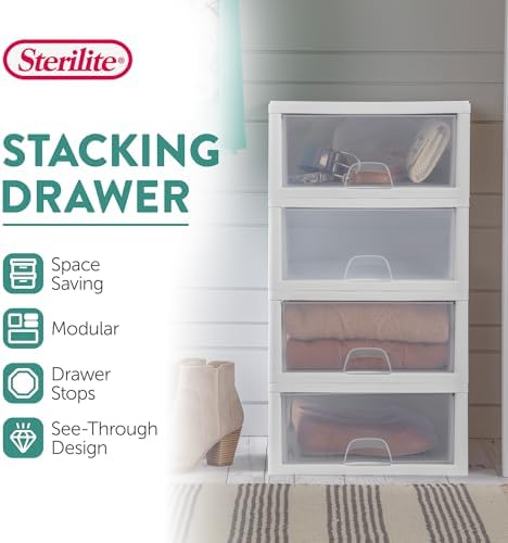 Sterilite Stacking Drawer Storage Organizer for Clothes, 16 Quart, 12-Pack - Image 4