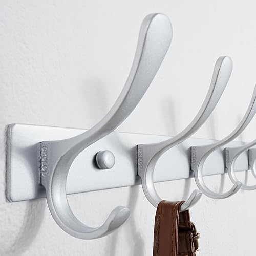 SKOLOO Coat Rack Wall Mounted - 6 Hooks, Heavy Duty, Stainless Steel, Metal Wall Hangers, Sturdy Coat Hooks for Hanging Coats, Jacket, Clothes, Hat, Cold Light Silver - Image 3