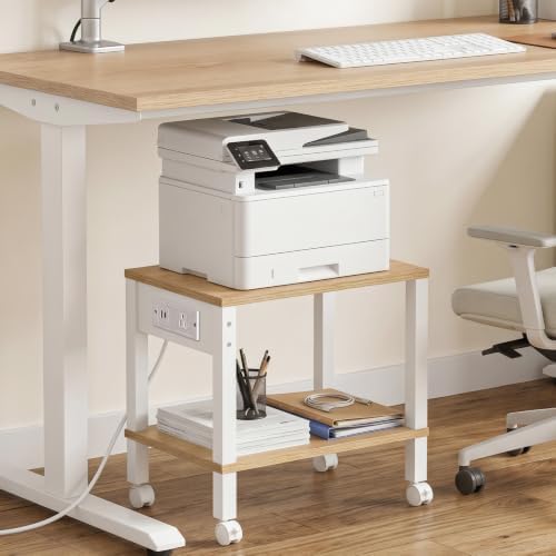 HOOBRO 2-Tier Printer Stand with Charging Station, Under Desk Printer Table, Printer Cart with Storage Shelves, Shelf for Small Spaces, for Home Office, Natural WN38UPS01 - Image 5