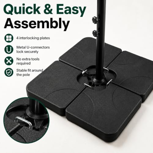 4 Pack Square Offset Cantilever Umbrella Base, Heavy Duty Water Sand Fillable Stand Supports Up to 176 Lbs, Stable Outdoor Holder for Patio Backyard Shades, Black - Image 3