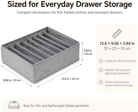 Qozary 4 Pack Drawer Organizers for Clothing, 8 Grids Foldable Closet Organizers and Storage Bins for Bedroom, Dresser Organizer Boxes for Thin T-shirts, Tank Tops, Camisoles, Tights, Leggings - Image 4