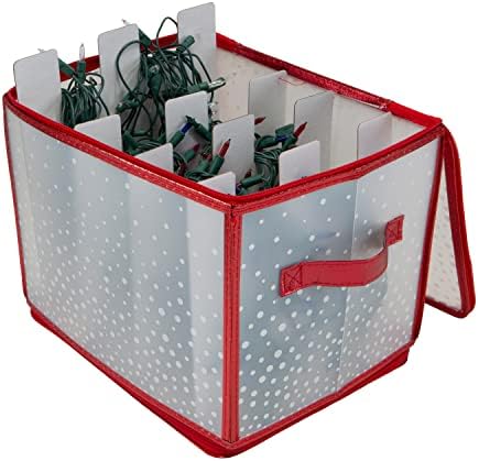 Simplify Holiday Light Organizer Box | Holds 500 Lights | Christmas Storage | Tree String Lights | 5 Divider Reels | Collapsible | Ultra Zip | Red by Simplify