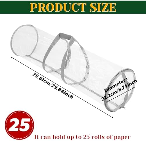 Homakover Clear PVC Christmas Wrapping Paper Organizer Storage, 30" Gift Wrap Organizer Zippered Storage, Fit for 18-25 Rolls (Grey) - Image 3