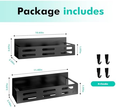 SETBAOO 2 Pack Magnetic Spice Rack for Refrigerator, Black Magnetic Shelf and Fridge Kitchen Cabinet Organizers Storage Seasoning Organization Mini Shelves, Organizadores de Cocina - Image 2