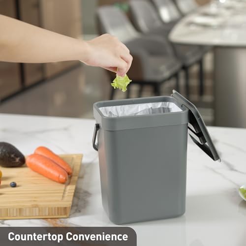 EKO Puro Mini Wall-Mounted Kitchen Trash Can with Lid Food Waste Caddy, 0.79 Gal / 3L (Grey), 3L (Pack of 12) - Image 5