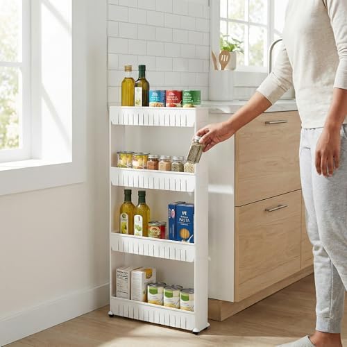 Lavish Home 4-Tier Storage Organizer Rack, 21.5”x5”x40” White Spice Rack - Image 3