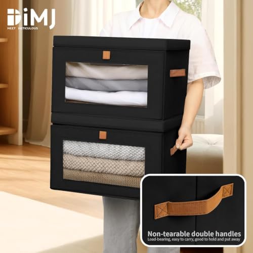 DIMJ Storage Bins with Lids - 4 Pack Large Fabric Closet Organizer with Window & Handles, Collapsible Decorative Storage Boxes for Shelves Under Bed, Books Clothes Blankets Sweaters Organization - Image 5