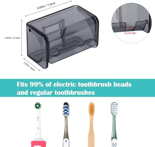 2 PCS Toothbrush Holders Wall Mounted with Cover (2, Transparent Black) - Image 5