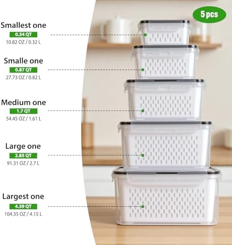 5 PCS Fruit Storage Containers for Fridge, Leakproof Produce Containers - Image 2