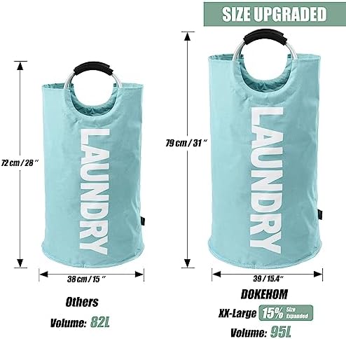 DOKEHOM 95L Large Laundry Basket Bag, Collapsible Tall Hamper, Light Blue - Image 3
