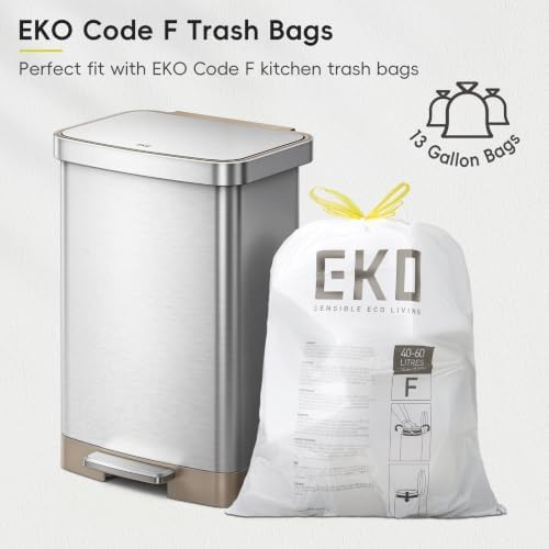 EKO Hudson Matte Stainless 50 Liter/13.2 Gallon Step Trash Can with Rear Trash Bag Storage Compartment - Image 4
