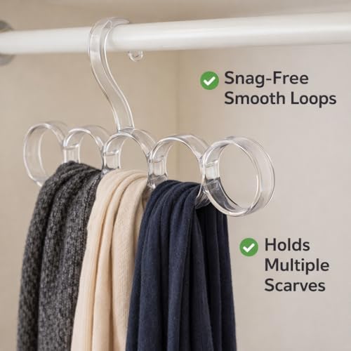 5-Hole Snag-Free Scarf Hanger Closet Organizer, Clear Plastic Accessory Holder for Scarves Belts Shawls Ties (Pack of 2) - Image 2