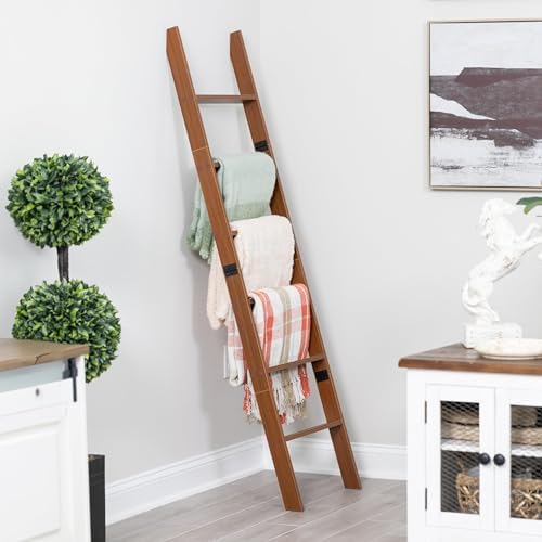 Blanket Ladder for the Living Room and Bedroom, Quilt Rack, 6-Tier, Brown by RELODECOR