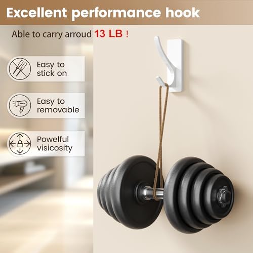 pickpiff White Self-Adhesive Hook, 13LB Hanger for Coat/Towel, 4-Pack - Image 2