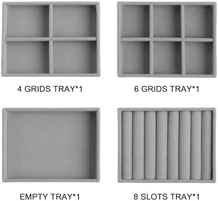 Frebeauty Small Jewelry Organizer for Drawer,Set of 4 Velvet Jewelry Trays - Image 2