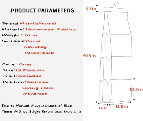 MURRI&MURRDI Hanging Handbag Organizer for Closet, Purse Storage Holder with 8 Clear Mesh Pockets, Space Saving Purse Hanger for Wardrobe, Black - Image 2