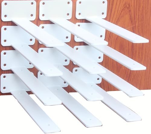 12 Pack - 14 inch White Hidden L Shelf Bracket (1/5 Inch Thicked) Iron Floating Shelf Brackets Rustic Industrial Metal Brackets for Shelf Support by MHMYDZ