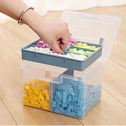 Clear Small Plastic Storage Box with Handle & A Removable Tray & Adjustable Divider, Kids Students Children Art Box, Desk Organiser Case, Medicine Storage Box (Clear & Ocean Blue) - Image 6