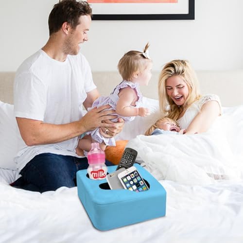 Couch Cup Holder Pillow Tray & Caddy - for Sofa, Bed, Car, Man Cave | Keep Drinks at Hand & Spill-Proof Accessories for New Parents, Camping, Park, Boat, Beach - Blue - Image 3