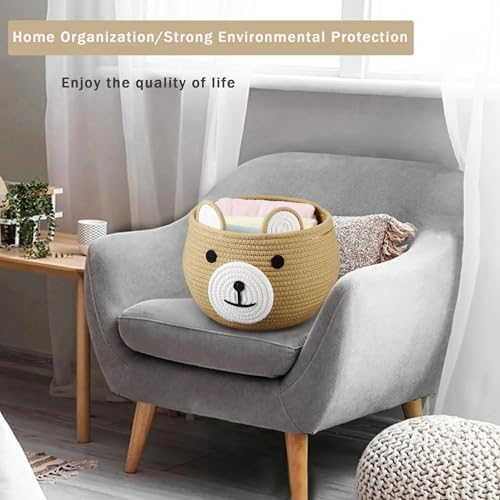 PandaEar 2 Pack Cotton Rope Baby Basket, Baby Gift Basket Nursery Laundry Organizer with Cute Bear Design for Storage Infant Newborn Essentials, Diaper Caddy with Handle - Image 5
