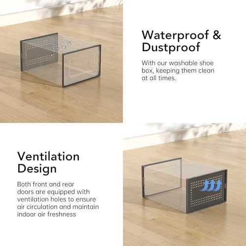 Foluck X-Large 15 Pack Shoe Storage Organizer Box Clear Plastic Stackable - Image 6