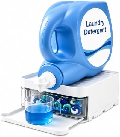 Laundry Detergent Holder with Pod Storage Drawer & Drip Tray, 3-in-1 Detergent Dispenser Stand and Laundry Detergent Organizer for Large Bottles, Gravity Flow Laundry Room Storage, White by ZZWILLB