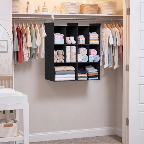 3 Tier Hanging Closet Organizer, 10 Compartments Dual Row Storage, Black - Image 2