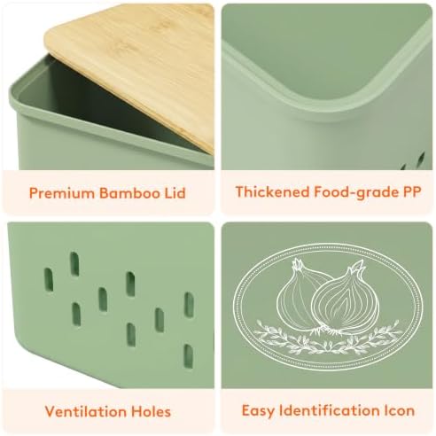 Lifewit Plastic Potato and Onion Storage Bin Box, Set of 3, Green - Image 3