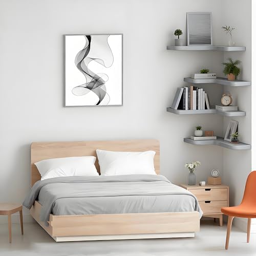 Floating Corner Shelves Set of 3, Solid Wood Picture Wall Shelf, Floating Shelves for Storage for Bedroom Kitchen Bathroom Living Room (Grey) - Image 6