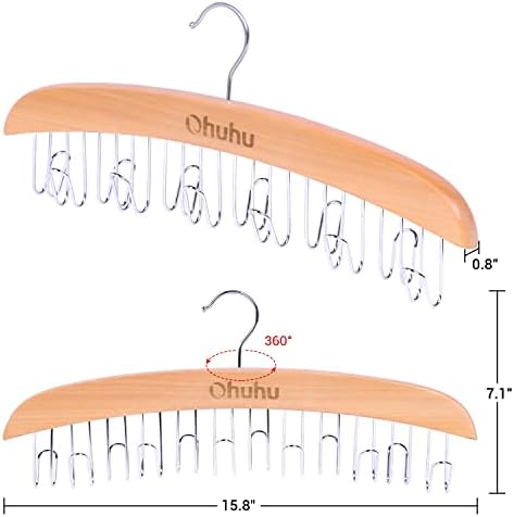 Ohuhu Belt Hanger 12 Hooks Wooden 360° Rotating Closet Organizer - Image 6