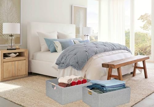 Collapsible Storage Box for Women - Foldable Home Organizer 16.9x12.5x7Inches with Wooden Handles | Closet, Bathroom & Kids Room Storage | Heavy-Duty Linen Fabric 2Pack - Image 6