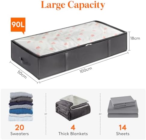 Lifewit 95L 2 Pack Under Bed Storage Container, Blanket Organizer, Gray - Image 2