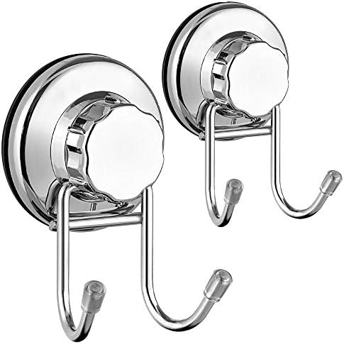 SANNO Double Suction Hooks Suction Cups Vacuum Hook for Flat Smooth Wall Surface Towel Robe Bathroom Kitchen Shower Bath Coat, Stainless Steel (2 Pack) by SANNO