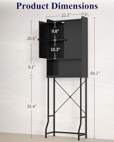 Kitsure 68.1"H Over Toilet Storage Cabinet, Magnetic Door, Adjustable Shelf - Image 2