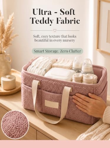 Baby Diaper Caddy Organizer with Waterproof Changing Pad, Pink - Image 7