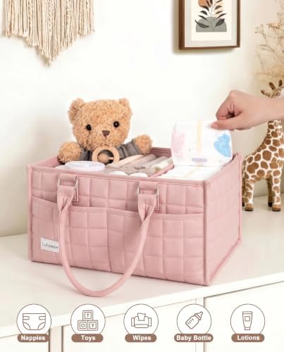 Baby Diaper Caddy Organizer, Portable Nursery Storage Basket with Handle - Image 6