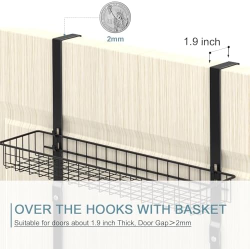 ETELI Over the Door Pantry Organizer 3 Tier Hanging Basket Back Door Storage Rack Shelf Metal Over the Door Shelves with 3 Baskets and 5 Hooks for Bathroom Kitchen Pantry Bedroom, Black - Image 3