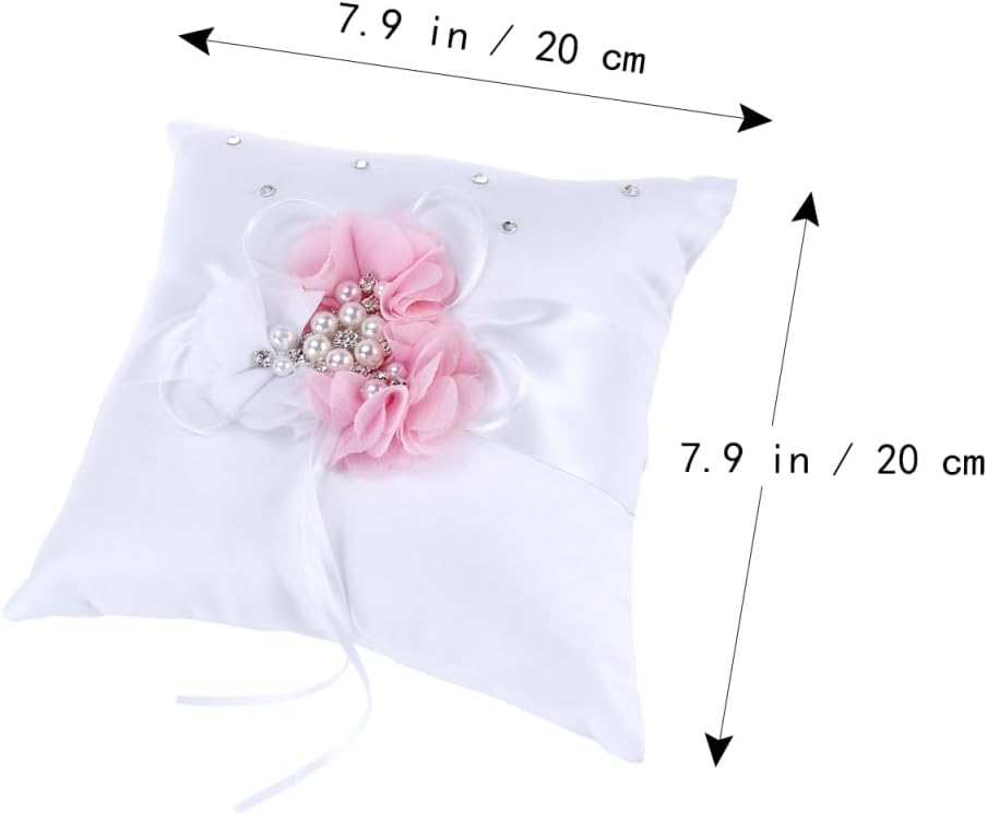 PRETYZOOM 2Pcs Pink Ring Bearer Pillow Set - Satin & Ribbon Decorative Wedding Ring Holder with Flower Design for Ceremony