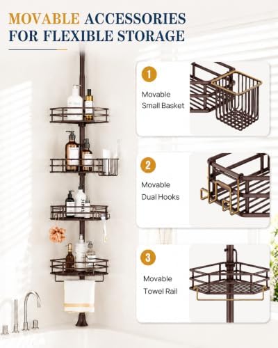 SEIRIONE Rustproof Corner Shower Caddy Tension Pole for Bathroom Storage - Image 4